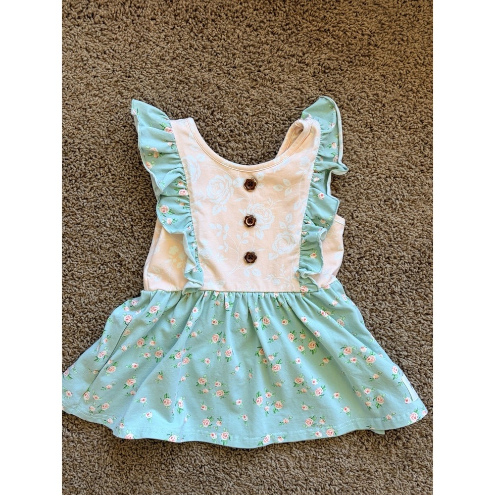 Jane + Jo Floral Flower Button Stretch Ruffle Dress Pockets‎ Youth Girl 5Y